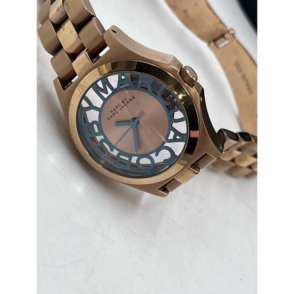 Marc by Marc Jacobs Henry Skeleton Rose Gold-Tone Ladies Pink Blue Watch MBM3296 - Picture 8 of 12